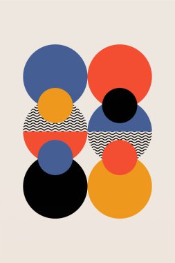 Düz renkli Bauhaus duvar dekorasyonu. Soyut duvar dekoru çizimi