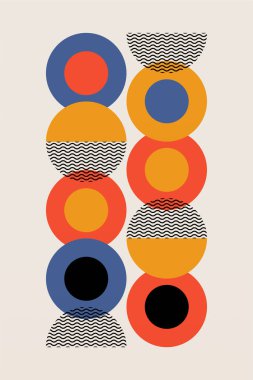 Düz renkli Bauhaus duvar dekorasyonu. Soyut duvar dekoru çizimi