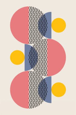 Düz renkli Bauhaus duvar dekorasyonu. Soyut duvar dekoru çizimi