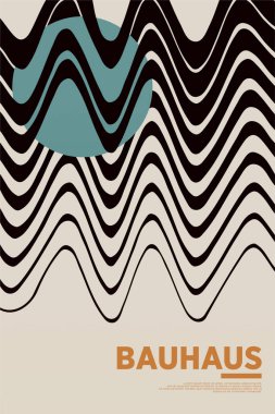 Orta Çağ Modern Bauhaus Duvar Sanatı. Bauhaus Dalga Yazdırma Sergisi Posteri.