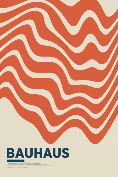 Mid Century Modern Bauhaus Wall Art. Bauhaus Wave Printed Exhibition Poster.