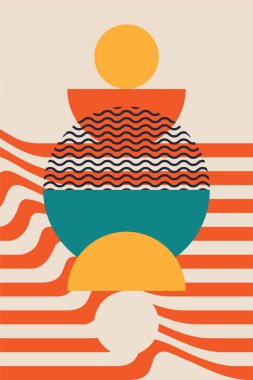 Boho Bauhaus duvar dekorasyonu. Soyut boho duvar dekoru çizimi