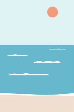 Düz soyut boho manzara duvar resimleme arka planı. Minimalist estetik manzara çizimi