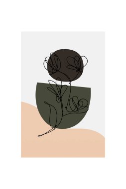 Soyut organik şekiller üzerinde el çizimi sanat çiçeklerinin yer aldığı modern boho çiçekleri.