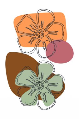 Soyut organik şekiller üzerinde el çizimi sanat çiçeklerinin yer aldığı modern boho çiçekleri.