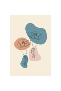 Soyut organik şekiller üzerinde el çizimi sanat çiçeklerinin yer aldığı modern boho çiçekleri.