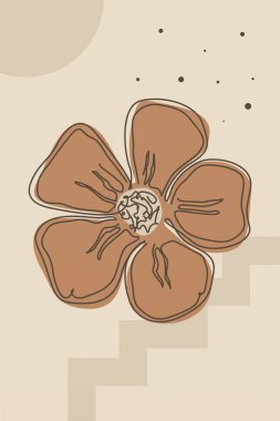 Soyut organik şekiller üzerinde el çizimi sanat çiçeklerinin yer aldığı modern boho çiçekleri.