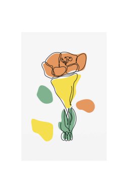 Soyut organik şekiller üzerinde el çizimi sanat çiçeklerinin yer aldığı modern boho çiçekleri.