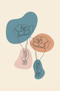 Soyut organik şekiller üzerinde el çizimi sanat çiçeklerinin yer aldığı modern boho çiçekleri.