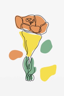 Soyut organik şekiller üzerinde el çizimi sanat çiçeklerinin yer aldığı modern boho çiçekleri.