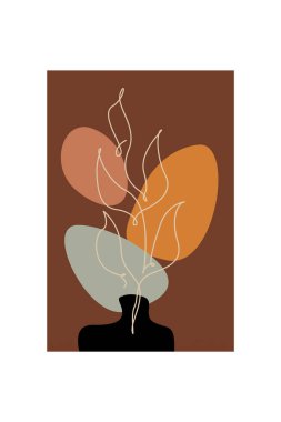 Soyut organik şekiller üzerinde el çizimi sanat çiçeklerinin yer aldığı modern boho çiçekleri.