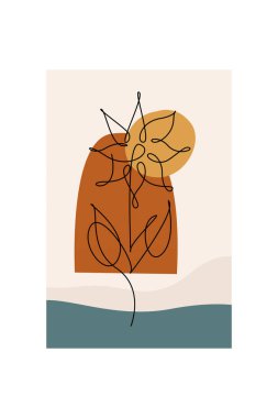 Soyut organik şekiller üzerinde el çizimi sanat çiçeklerinin yer aldığı modern boho çiçekleri.
