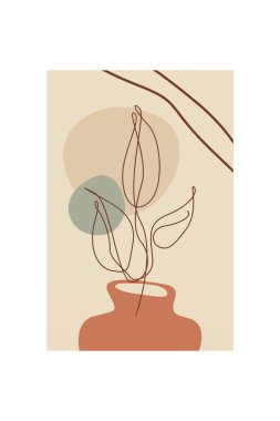 Soyut organik şekiller üzerinde el çizimi sanat çiçeklerinin yer aldığı modern boho çiçekleri.