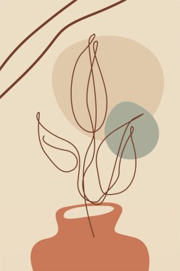 Soyut organik şekiller üzerinde el çizimi sanat çiçeklerinin yer aldığı modern boho çiçekleri.