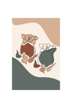 Soyut organik şekiller üzerinde el çizimi sanat çiçeklerinin yer aldığı modern boho çiçekleri.