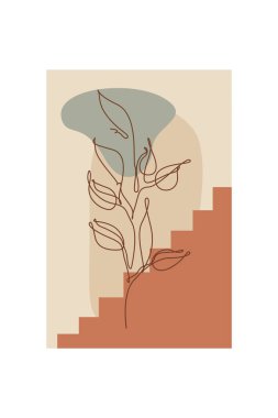 Soyut organik şekiller üzerinde el çizimi sanat çiçeklerinin yer aldığı modern boho çiçekleri.