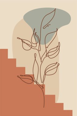 Soyut organik şekiller üzerinde el çizimi sanat çiçeklerinin yer aldığı modern boho çiçekleri.