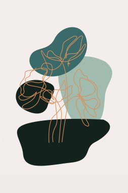 Soyut organik şekiller üzerinde el çizimi sanat çiçeklerinin yer aldığı modern boho çiçekleri.