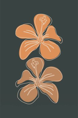 Soyut organik şekiller üzerinde el çizimi sanat çiçeklerinin yer aldığı modern boho çiçekleri.