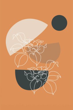 Soyut organik şekiller üzerinde el çizimi sanat çiçeklerinin yer aldığı modern boho çiçekleri.