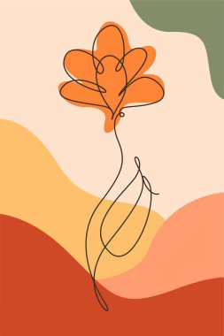 Soyut organik şekiller üzerinde el çizimi sanat çiçeklerinin yer aldığı modern boho çiçekleri.