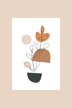 Soyut organik şekiller üzerinde el çizimi sanat çiçeklerinin yer aldığı modern boho çiçekleri.