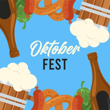 Flat Toberfest festivali afişi. Oktoberfest arka plan illüstrasyonu