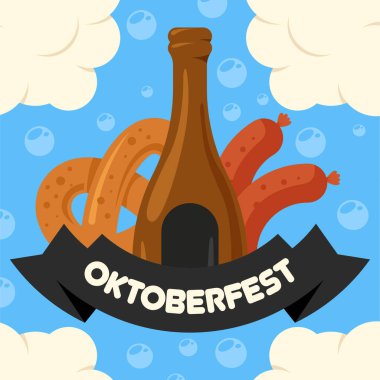 Flat Toberfest festivali afişi. Oktoberfest arka plan illüstrasyonu
