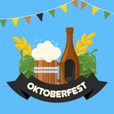 Flat Toberfest festivali afişi. Oktoberfest arka plan illüstrasyonu