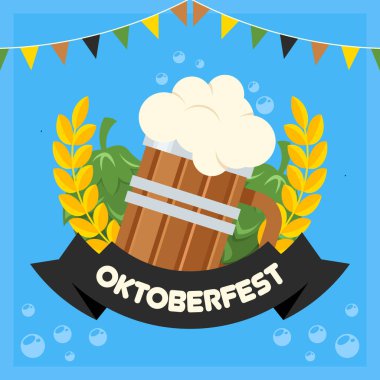 Flat Toberfest festivali afişi. Oktoberfest arka plan illüstrasyonu