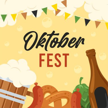 Flat Toberfest festivali afişi. Oktoberfest arka plan illüstrasyonu
