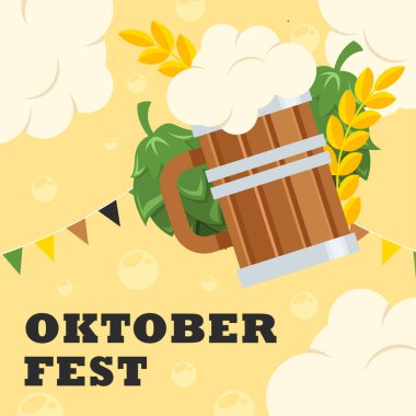 Flat Toberfest festivali afişi. Oktoberfest arka plan illüstrasyonu