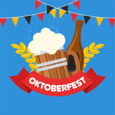 Flat Toberfest festivali afişi. Oktoberfest arka plan illüstrasyonu
