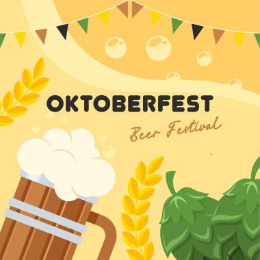 Flat Toberfest festivali afişi. Oktoberfest arka plan illüstrasyonu
