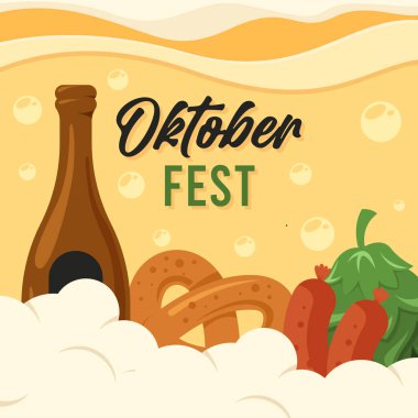 Flat Toberfest festivali afişi. Oktoberfest arka plan illüstrasyonu