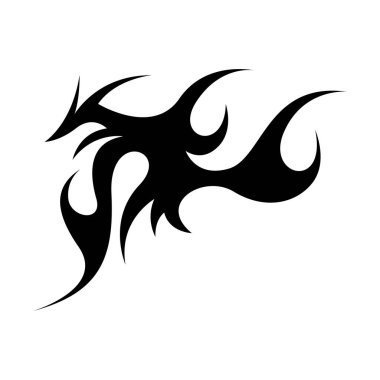 Cesur, siyah simetrik şekiller ve keskin soyut eğriler içeren modern neo kabile dövme tasarımı