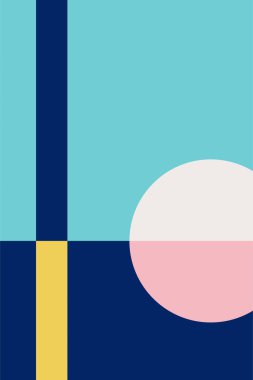 Cesur renk blokları olan minimum geometrik şekiller. Soyut Geometrik Peyzaj Modern Sanat Yazıcıları