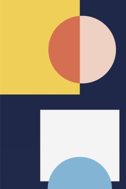 Cesur renk blokları olan minimum geometrik şekiller. Soyut Geometrik Peyzaj Modern Sanat Yazıcıları