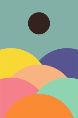 Cesur renk blokları olan minimum geometrik şekiller. Soyut Geometrik Peyzaj Modern Sanat Yazıcıları