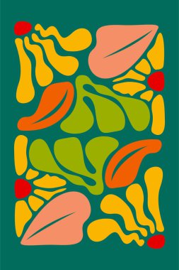 Cesur renklere ve organik şekillere sahip minimalist çiçek çizimi. Asrın ortalarında minimalist boho soyut çiçek çizimi