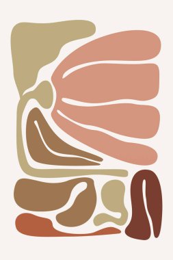 Cesur renklere ve organik şekillere sahip minimalist çiçek çizimi. Asrın ortalarında minimalist boho soyut çiçek çizimi