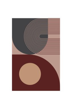 Minimalist boho kemer şekilli duvar posteri. Sıcak kahverengi tonlarda geometrik şekilli soyut boho retro duvar sanatı
