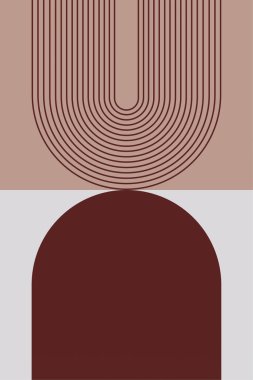 Sıcak kahverengi tonlarda geometrik şekilli soyut boho retro duvar sanatı. Boho geometrik retro duvar baskısı