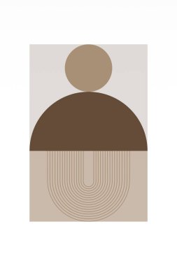 Minimalist boho kemer şekilli duvar posteri. Sıcak kahverengi tonlarda geometrik şekilli soyut boho retro duvar sanatı