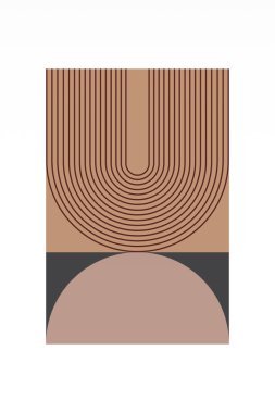 Minimalist boho kemer şekilli duvar posteri. Sıcak kahverengi tonlarda geometrik şekilli soyut boho retro duvar sanatı
