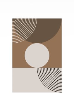 Minimalist boho kemer şekilli duvar posteri. Sıcak kahverengi tonlarda geometrik şekilli soyut boho retro duvar sanatı