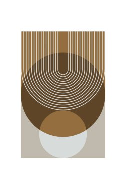 Minimalist boho kemer şekilli duvar posteri. Sıcak kahverengi tonlarda geometrik şekilli soyut boho retro duvar sanatı