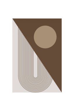 Minimalist boho kemer şekilli duvar posteri. Sıcak kahverengi tonlarda geometrik şekilli soyut boho retro duvar sanatı