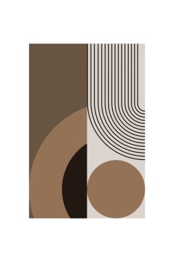 Minimalist boho kemer şekilli duvar posteri. Sıcak kahverengi tonlarda geometrik şekilli soyut boho retro duvar sanatı