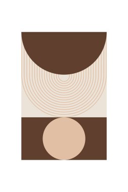 Minimalist boho kemer şekilli duvar posteri. Sıcak kahverengi tonlarda geometrik şekilli soyut boho retro duvar sanatı